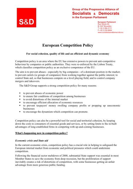 European Competition Policy - Group of the Progressive Alliance of ...