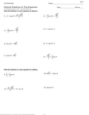 Printables Trigonometric Equations Worksheet trig equations worksheet davezan solving kuta worksheet