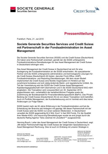 Societe Generale Securities Services und Credit Suisse mit ...