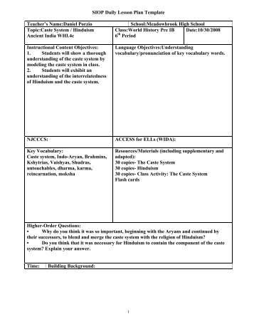 Lesson Plan: Caste System/Hinduism - ACT-ESL