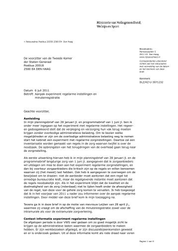 Brief over experiment regelarme instellingen en ... - Rijksoverheid.nl