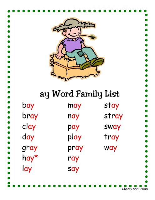 ay Word Family List - Little Book Lane
