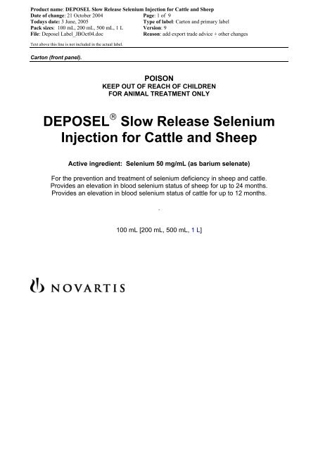 DEPOSEL Slow Release Selenium Injection for ... - Agtech.com.au