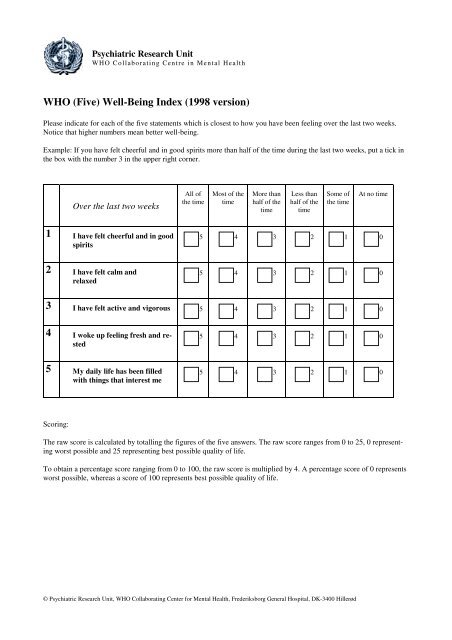 WHO (Five) Well-Being Index (1998 version) 1 2 3 4 5 - Cure4you