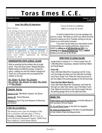 ECE Newsletter January 11, 2013 - Yeshiva Toras Chaim Toras Emes