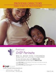 CHIP Perinate - Parkland Community Health Plan, Inc.