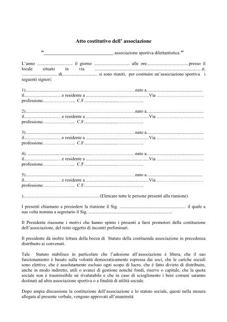 Atto costitutivo dell' associazione - Federazione Italiana Bocce