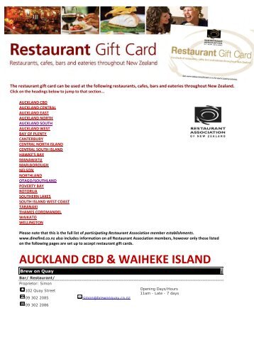 AUCKLAND CBD & WAIHEKE ISLAND - Dinefind