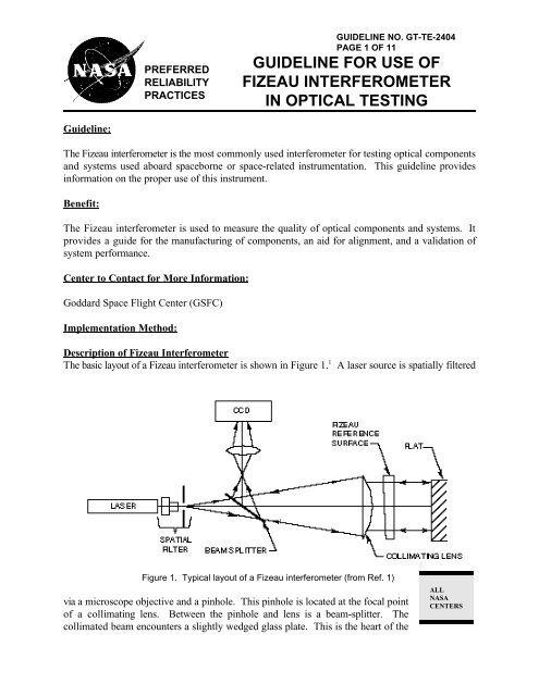 guideline for use of fizeau interferometer in optical testing - NASA