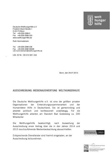 Ausschreibung Medienbeobachtung neu - Deutsche Welthungerhilfe