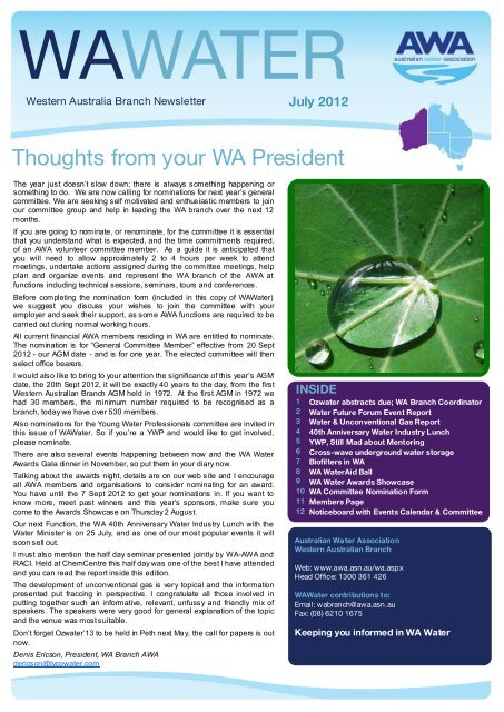 Thoughts from your WA President - Australian Water Association