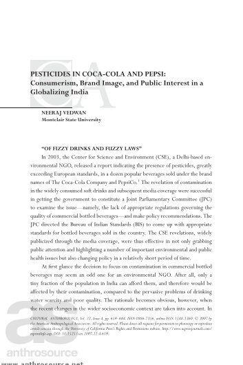 PESTICIDES IN COCA-COLA AND PEPSI - Cultural Anthropology