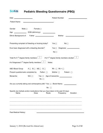 Pediatric Bleeding Questionnaire (PBQ)