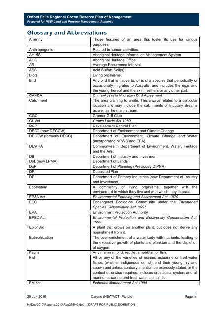 Oxford Falls Regional Crown Reserve Plan of Management - Land