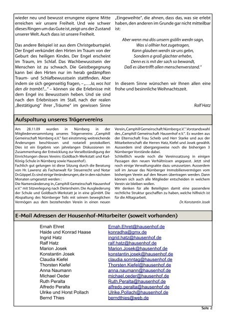 Hausenhof Zeitung 3/2 009 - Dorfgemeinschaft Hausenhof