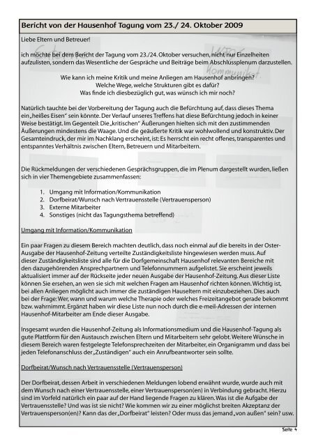 Hausenhof Zeitung 3/2 009 - Dorfgemeinschaft Hausenhof