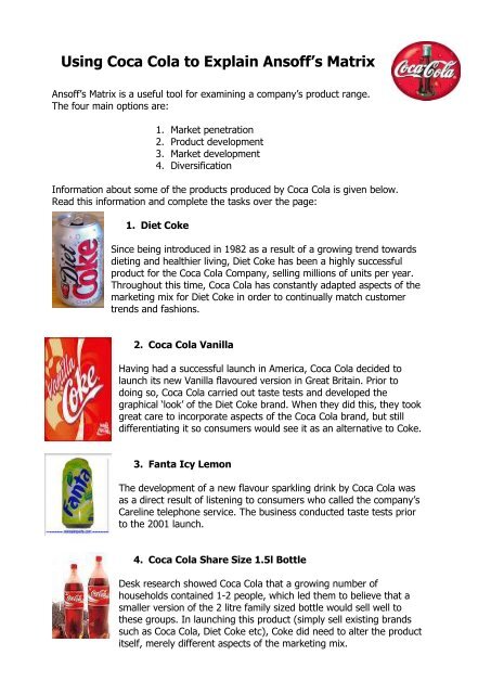 Using Coca Cola To Explain Ansoff S Matrix