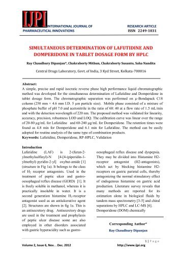 simultaneous determination of lafutidine and domperidone in ... - IJPI