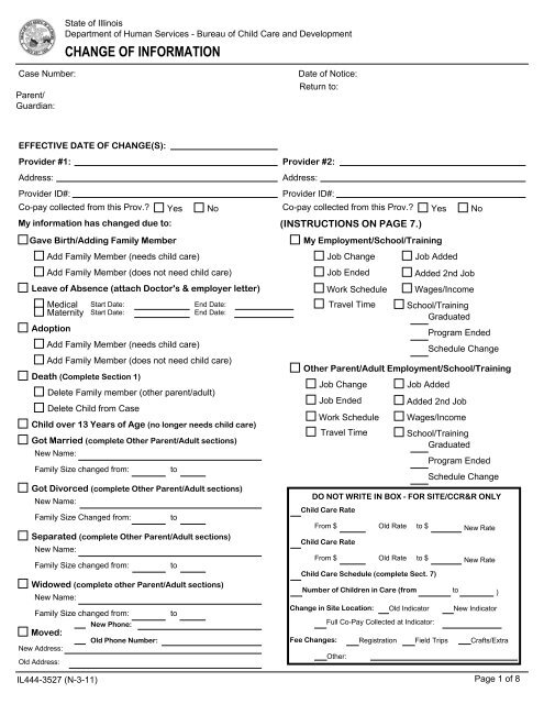 Change of Information Form - Child Care Resource and Referral ...