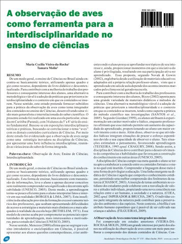 A observação de aves como ferramenta para a interdisciplinaridade ...