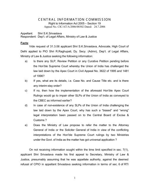 CENTRAL INFORMATION COMMISSION - CIC