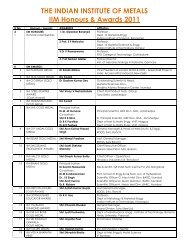 THE INDIAN INSTITUTE OF METALS IIM Honours & Awards 2011