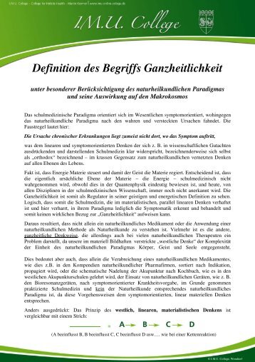 Definition des Begriffs Ganzheitlichkeit - IMU College