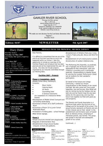 GAWLER RIVER SCHOOL NEWSLETTER Diary ... - Trinity College