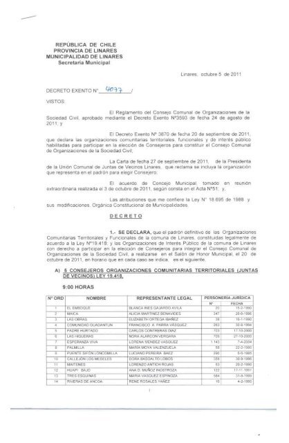 Decreto 4077 - Municipalidad de Linares