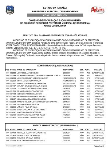 Resultado Final PÃ³s Recursos - Advise