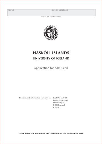 Application for admission - University of Iceland - HÃ¡skÃ³li Ãslands