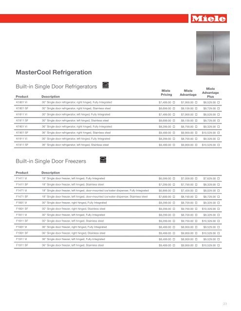 Price Guide - Miele