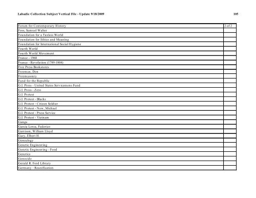 Labadie Collection Subject Vertical File - Update 9/18/2009 1 ...