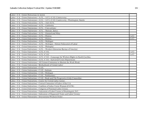 Labadie Collection Subject Vertical File - Update 9/18/2009 1 ...