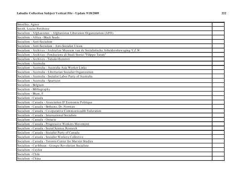 Labadie Collection Subject Vertical File - Update 9/18/2009 1 ...