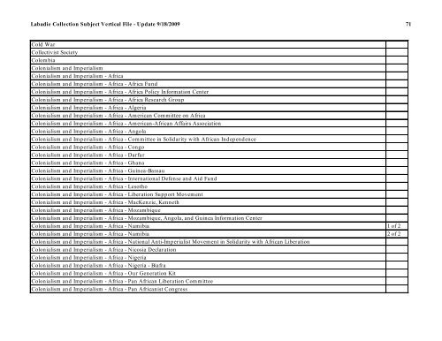 Labadie Collection Subject Vertical File - Update 9/18/2009 1 ...