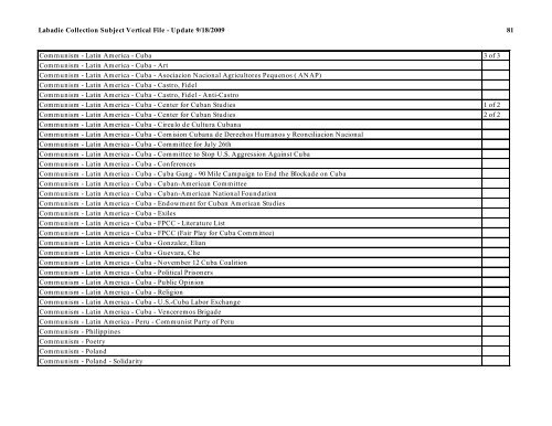 Labadie Collection Subject Vertical File - Update 9/18/2009 1 ...