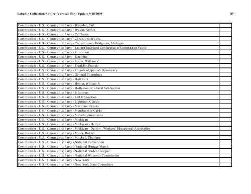 Labadie Collection Subject Vertical File - Update 9/18/2009 1 ...