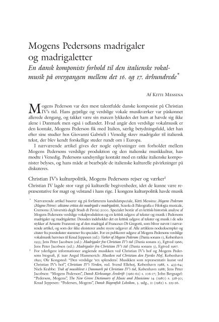 Mogens PedersÃ¸ns madrigaler og madrigaletter. En dansk ... - dym.dk