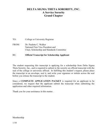 Financial Aid Application Instructions/Letter to Registrar