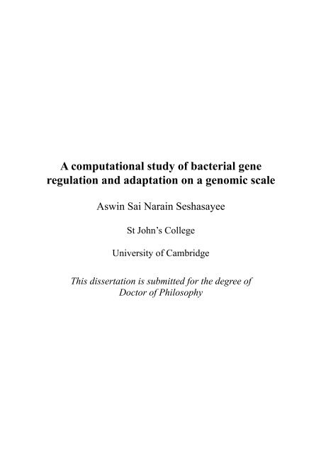 A computational study of bacterial gene regulation and adaptation ...