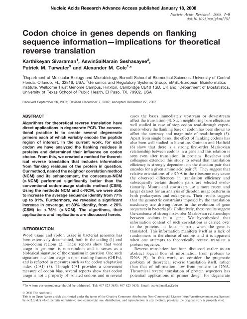 A computational study of bacterial gene regulation and adaptation ...