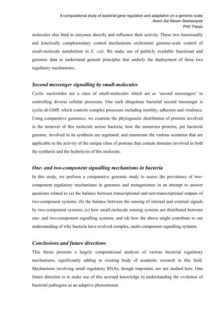 A computational study of bacterial gene regulation and adaptation ...