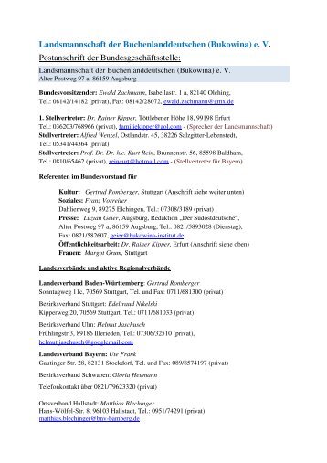 Adressliste der Landsmannschaft im PDF-Format