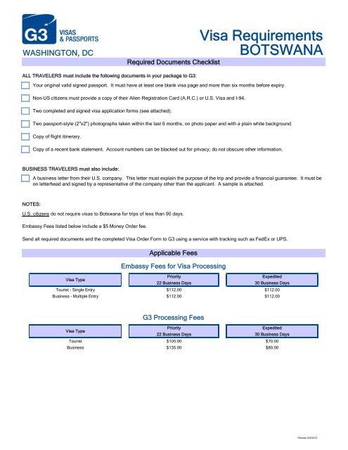 Visa Requirements BOTSWANA - G3 Visas &amp; Passports