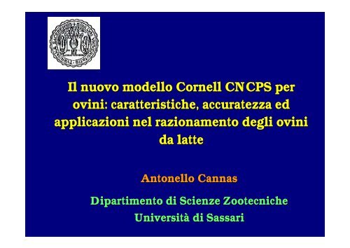 Il nuovo modello Cornell CNCPS per ovini - Scienze Zootecniche