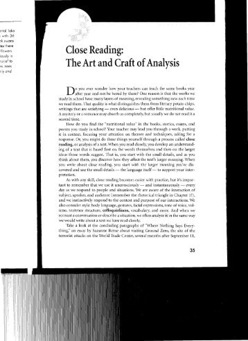 Close Reading: The Art and Craft ofanalysis - ctcarbonell