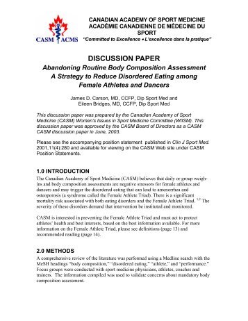 DISCUSSION PAPER - Canadian Academy of Sport Medicine