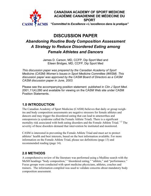 DISCUSSION PAPER - Canadian Academy of Sport Medicine