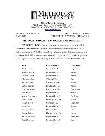 Microsoft Word Presidents List May 2010.doc - Methodist University